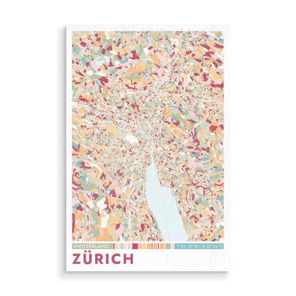 Holzbild "Stadt Zürich Colormap" artboxONE - Städte / Zürich,Kartografie