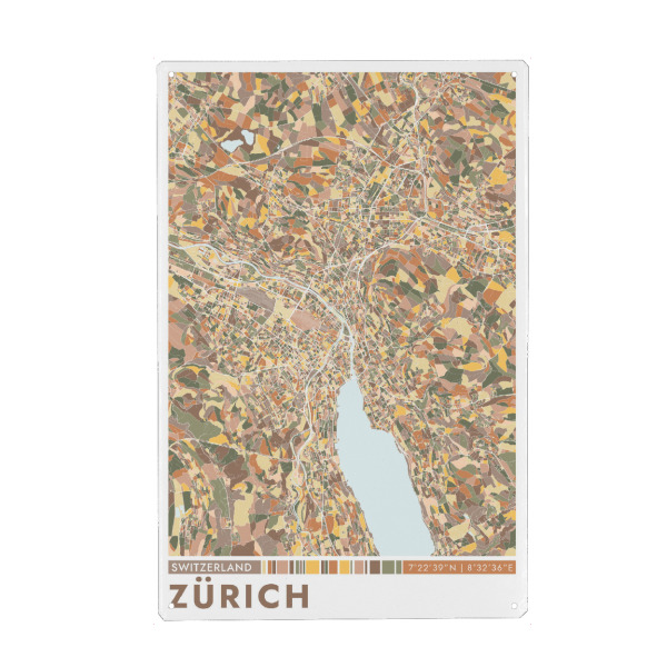 Holzbild "Zürich City Colormap" artboxONE - Städte / Zürich,Kartografie