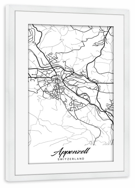 Poster mit Rahmen weiß "Stadt Appenzell" artboxONE - Städte / Weitere,Kartografie