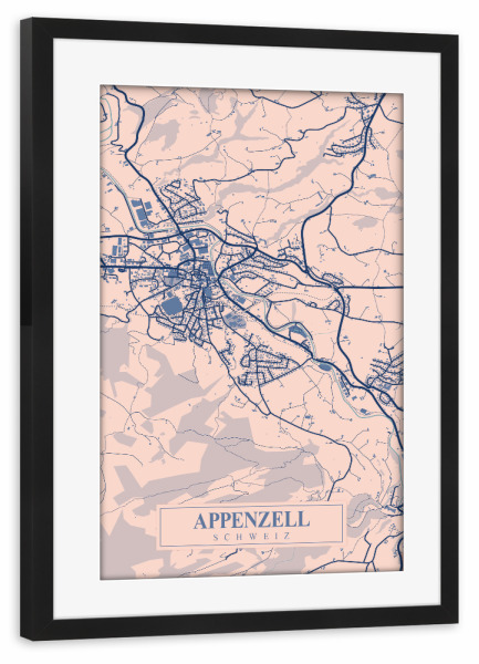 Poster mit Rahmen schwarz "Appenzell Stadt" artboxONE - Städte / Weitere,Kartografie