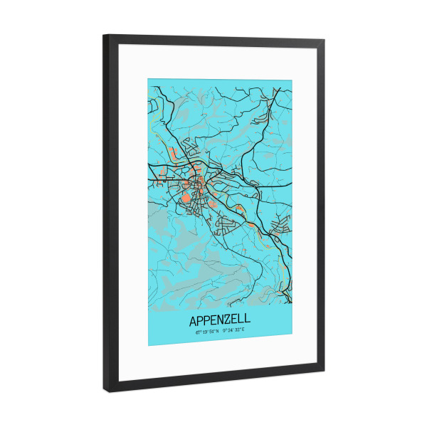 Poster mit Rahmen Schwarz (Metallic) "Appenzell CityMap" artboxONE - Städte / Weitere,Kartografie