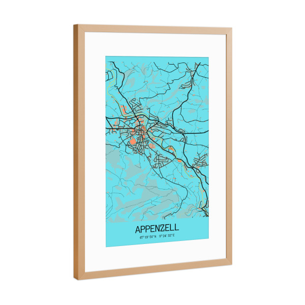 Poster mit Rahmen Kupfer "Appenzell CityMap" artboxONE - Städte / Weitere,Kartografie
