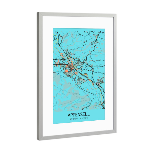 Poster mit Rahmen Silber "Appenzell CityMap" artboxONE - Städte / Weitere,Kartografie