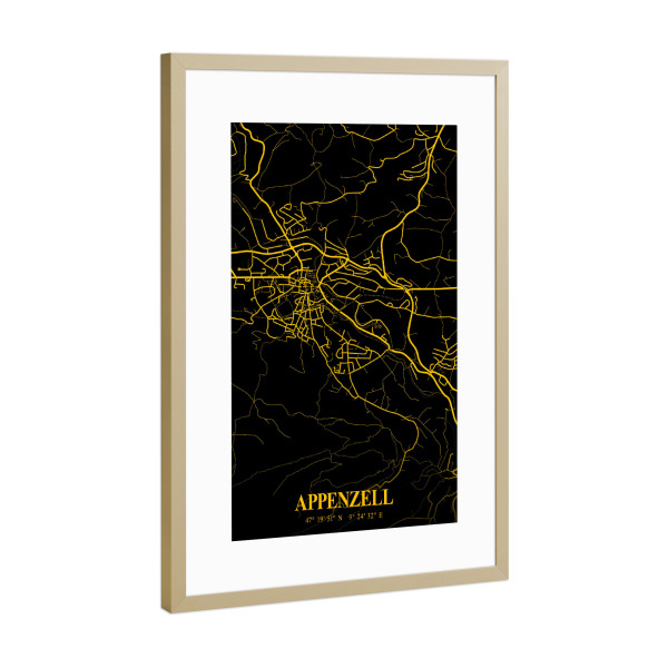 Poster mit Rahmen Gold "Map von Appenzell" artboxONE - Städte / Weitere,Kartografie
