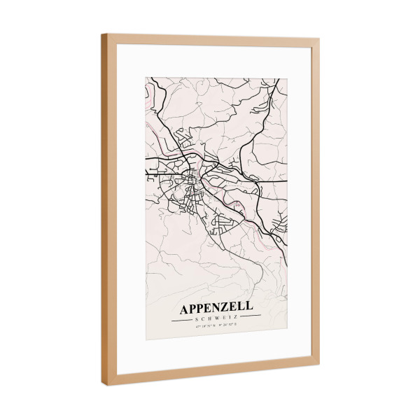 Poster mit Rahmen Kupfer "Appenzell Art Design" artboxONE - Städte / Weitere,Kartografie