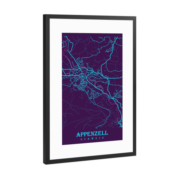 Poster mit Rahmen Schwarz (Metallic) "Design Appenzell" artboxONE - Städte / Weitere,Kartografie