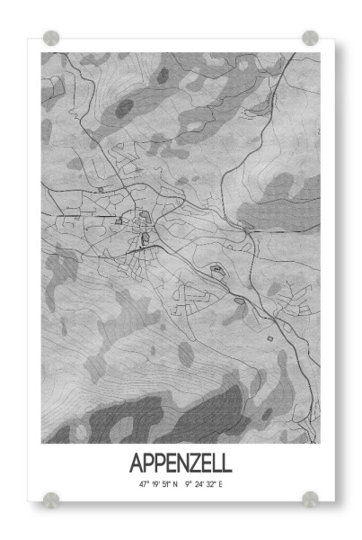 Acrylglasbild "Appenzell Bleistift Map" artboxONE - Städte / Weitere,Kartografie