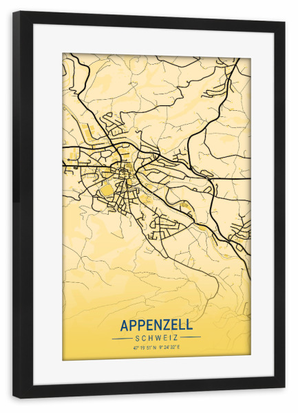 Poster mit Rahmen schwarz "Citymap Appenzell" artboxONE - Städte / Weitere,Kartografie