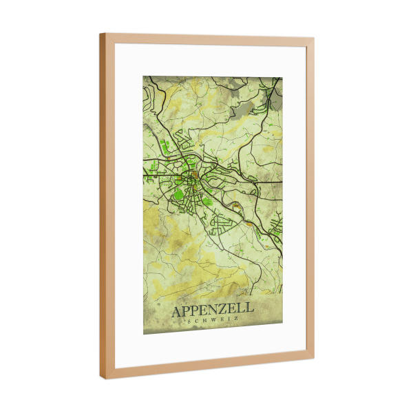 Poster mit Rahmen Kupfer "Stadt Appenzell Vintage" artboxONE - Städte / Weitere,Kartografie