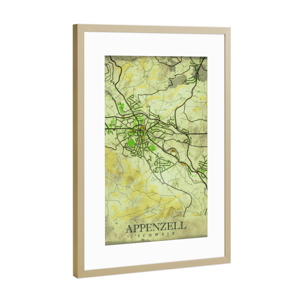 Poster mit Rahmen Gold "Stadt Appenzell Vintage" artboxONE - Städte / Weitere,Kartografie