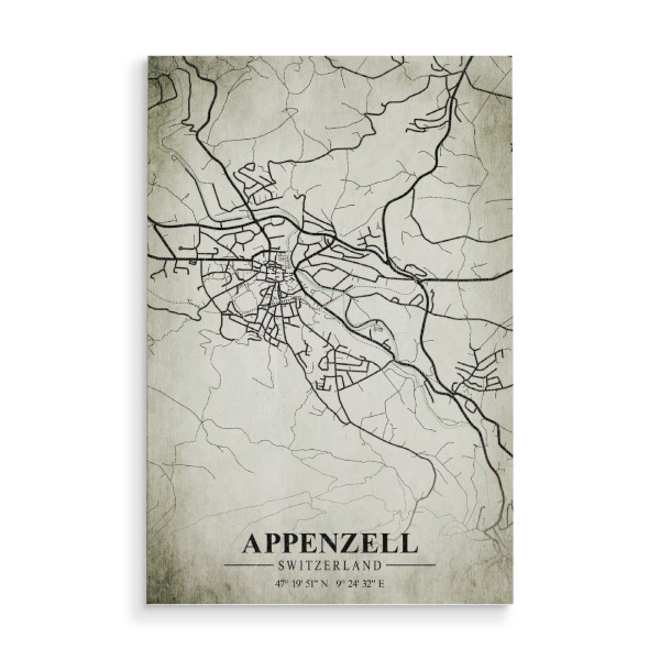 Holzbild "Appenzell Vintage Stadt" artboxONE - Städte / Weitere,Kartografie