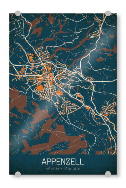 Acrylglasbild "Stadt Appenzell Retro" artboxONE - Städte / Weitere,Kartografie