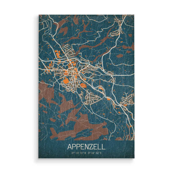 Holzbild "Stadt Appenzell Retro" artboxONE - Städte / Weitere,Kartografie