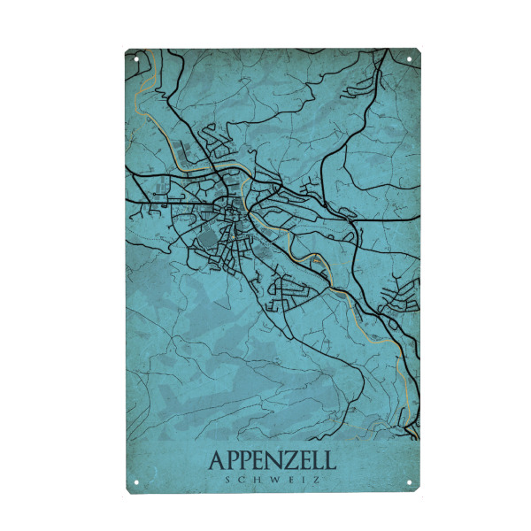 Metall Poster "Stadt Appenzell Retro Map" artboxONE - Städte / Weitere,Kartografie