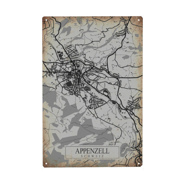 Holzbild "Stadt Appenzell Vintage Map" artboxONE - Städte / Weitere,Kartografie