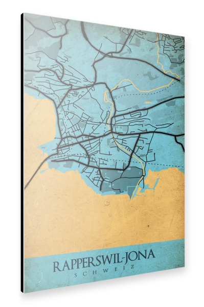 Alu-Dibond "Stadt Rapperswil-Jona Vintage Map" 75x50 cm artboxONE