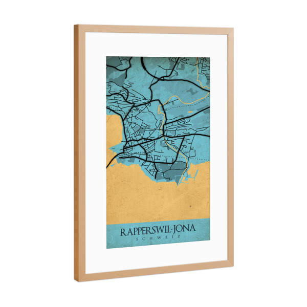 Poster mit Rahmen Kupfer "Stadt Rapperswil-Jona Vintage Map" artboxONE - Städte / Weitere,Kartografie
