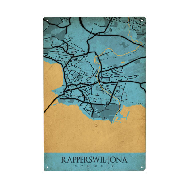 Metall Poster "Stadt Rapperswil-Jona Vintage Map" artboxONE - Städte / Weitere,Kartografie