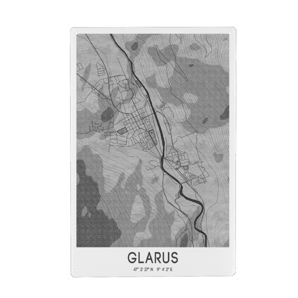 Holzbild "Glarus Bleistift Map" artboxONE - Städte / Weitere,Kartografie