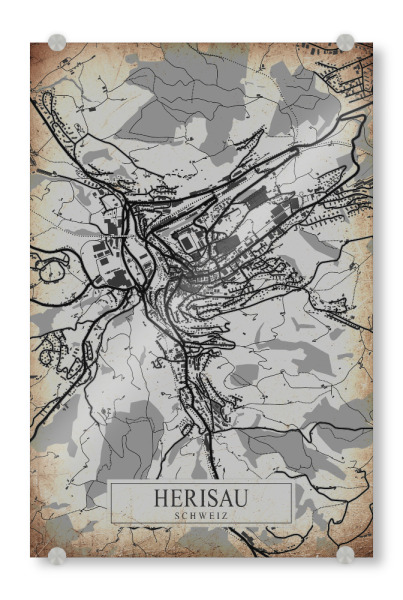 Acrylglasbild "Stadt Herisau Vintage Map" artboxONE - Städte / Weitere,Kartografie