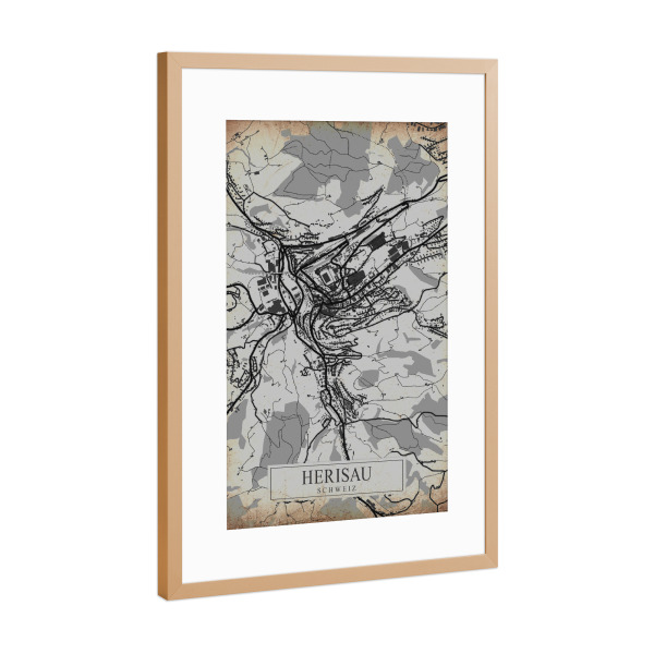 Poster mit Rahmen Kupfer "Stadt Herisau Vintage Map" artboxONE - Städte / Weitere,Kartografie