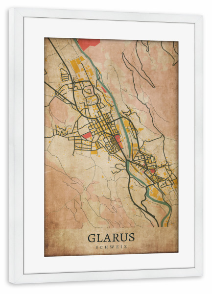 Poster mit Rahmen weiß "Glarus Retro Design" artboxONE - Städte / Weitere,Kartografie