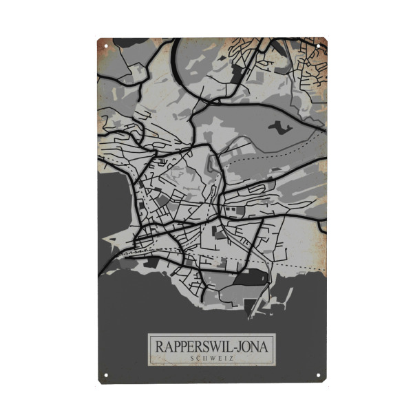 Metall Poster "Rapperswil-Jona Retro Design" artboxONE - Städte / Weitere,Kartografie
