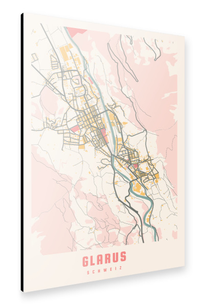 Alu-Dibond "Stadt Glarus Map" 30x20 cm artboxONE