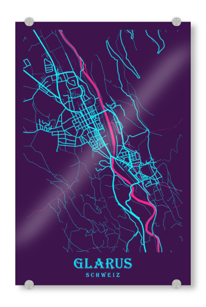 Acrylglasbild "Karten Map Glarus" artboxONE - Städte / Weitere,Kartografie