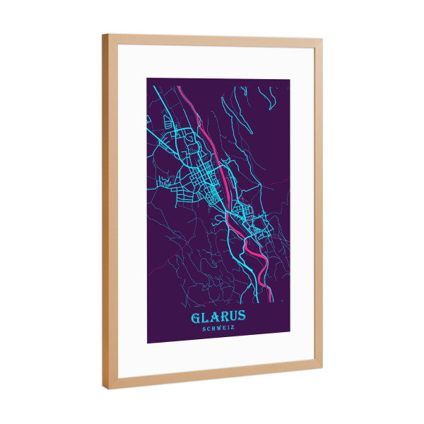 Poster mit Rahmen Kupfer "Karten Map Glarus" artboxONE - Städte / Weitere,Kartografie