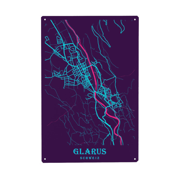 Metall Poster "Karten Map Glarus" artboxONE - Städte / Weitere,Kartografie