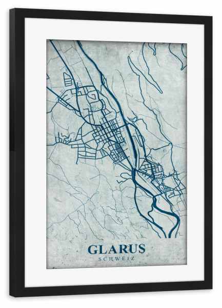 Poster mit Rahmen schwarz "Glarus City Retro" artboxONE - Städte / Weitere,Kartografie