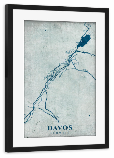 Poster mit Rahmen schwarz "Davos City Retro" artboxONE - Städte / Weitere,Kartografie