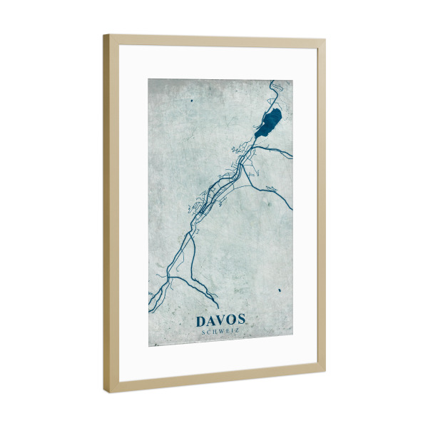 Poster mit Rahmen Gold "Davos City Retro" artboxONE - Städte / Weitere,Kartografie
