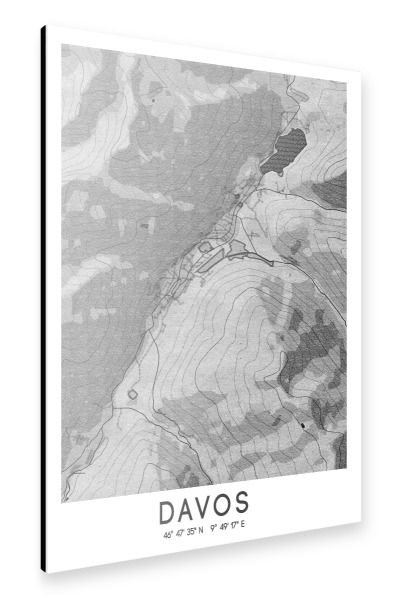 Alu-Dibond "Davos Bleistift Map" 30x20 cm artboxONE