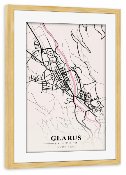 Poster mit Rahmen kiefer "Design Glarus" artboxONE - Städte / Weitere,Kartografie