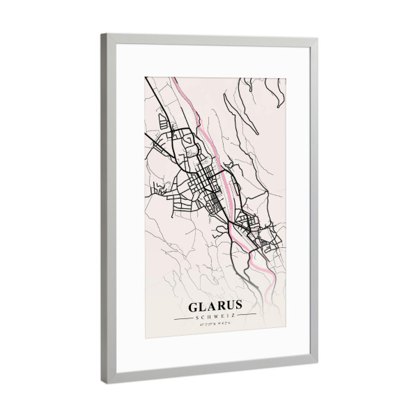 Poster mit Rahmen Silber "Design Glarus" artboxONE - Städte / Weitere,Kartografie