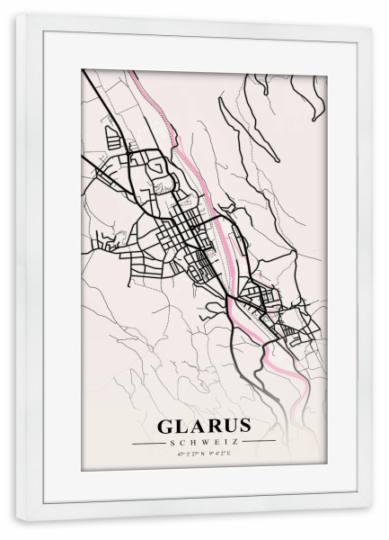 Poster mit Rahmen weiß "Design Glarus" artboxONE - Städte / Weitere,Kartografie