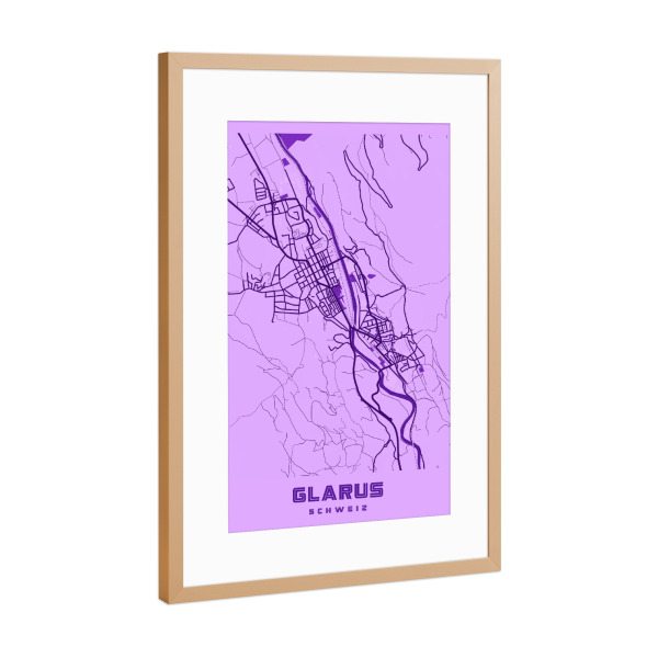 Poster mit Rahmen Kupfer "Glarus Karte" artboxONE - Städte / Weitere,Kartografie