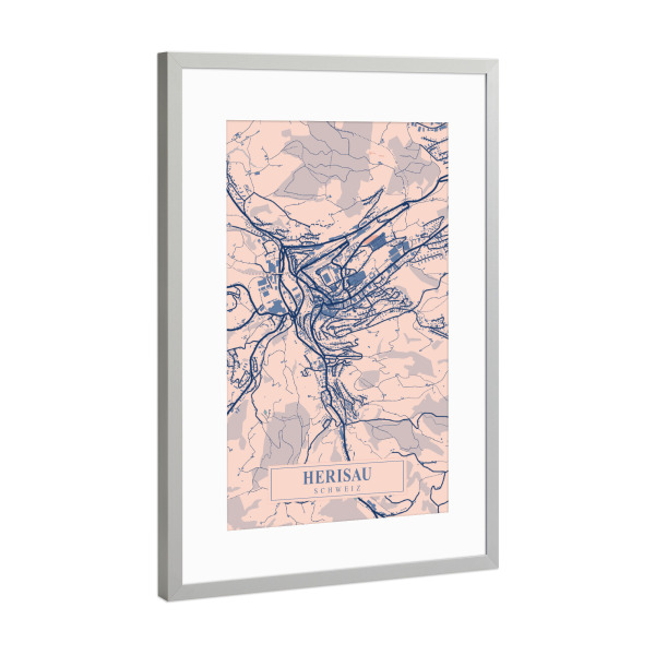 Poster mit Rahmen Silber "Herisau Stadt" artboxONE - Städte / Weitere,Kartografie