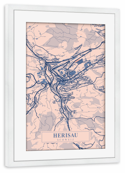 Poster mit Rahmen weiß "Herisau Stadt" artboxONE - Städte / Weitere,Kartografie