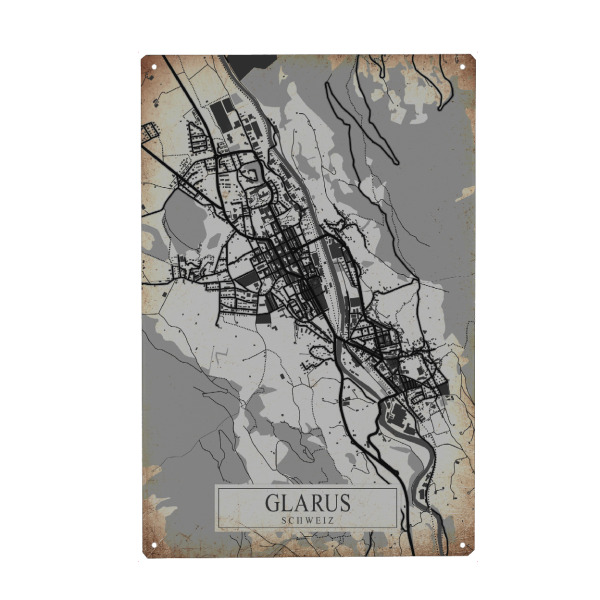 Metall Poster "Stadt Glarus Vintage Map" artboxONE - Städte / Weitere,Kartografie