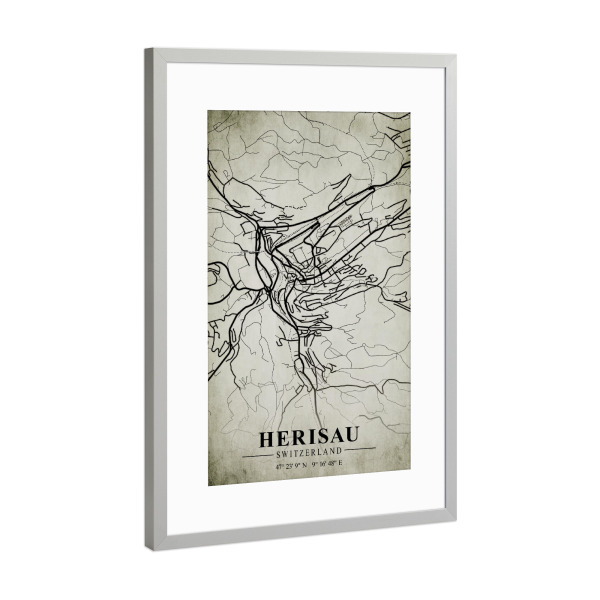 Poster mit Rahmen Silber "Herisau Vintage Stadt" artboxONE - Städte / Weitere,Kartografie