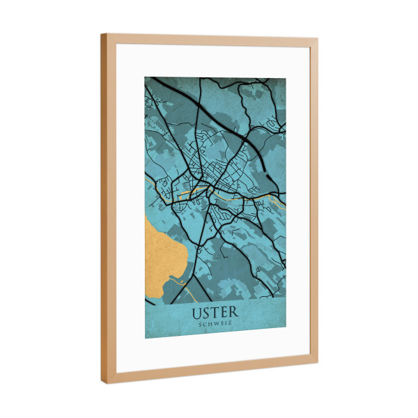 Poster mit Rahmen Kupfer "Stadt Uster Retro Map" artboxONE - Städte / Weitere,Kartografie