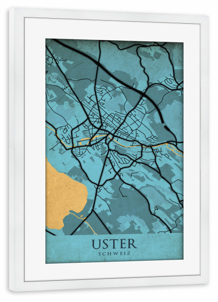 Poster mit Rahmen weiß "Stadt Uster Retro Map" artboxONE - Städte / Weitere,Kartografie