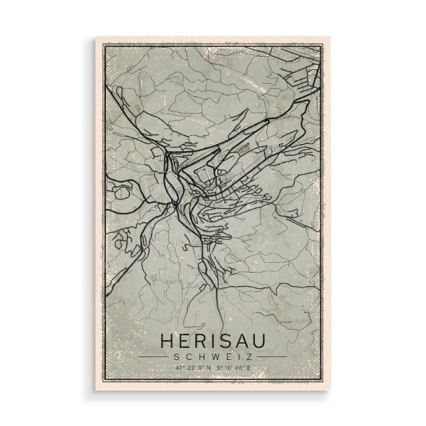 Holzbild "Vintage Map Herisau" artboxONE - Städte / Weitere,Kartografie