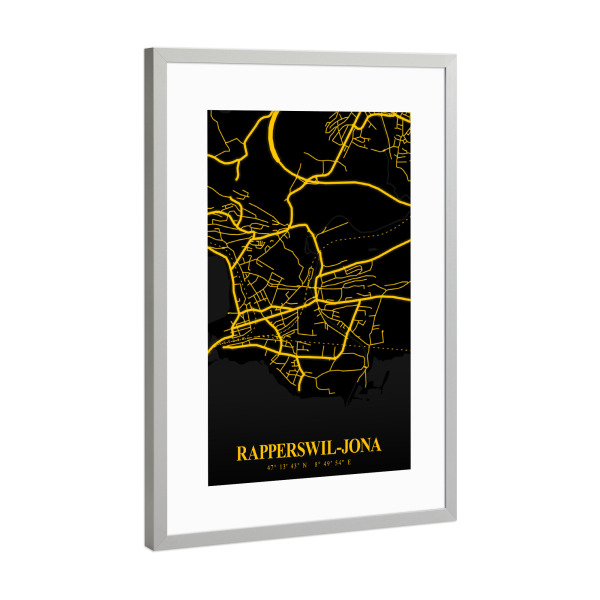 Poster mit Rahmen Silber "Rapperswil-Jona Stadtkarte" artboxONE - Städte / Weitere,Kartografie