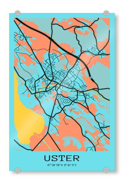 Acrylglasbild "Map von Uster" artboxONE - Städte / Weitere,Kartografie