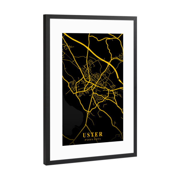 Poster mit Rahmen Schwarz (Metallic) "Uster Stadtkarte" artboxONE - Städte / Weitere,Kartografie