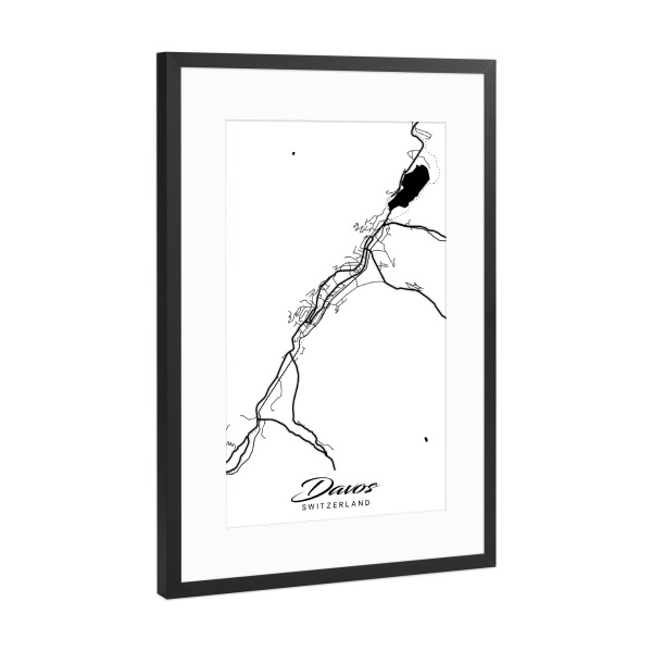 Poster mit Rahmen Schwarz (Metallic) "Stadt Davos" artboxONE - Städte / Weitere,Kartografie